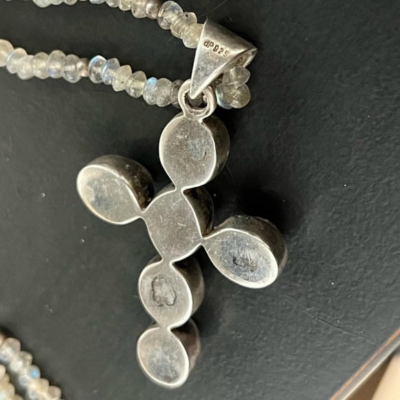 Doug Paulus India Sterling Silver 925 Labradorite Cross Pendant Bead Necklace - Picture 14 of 16